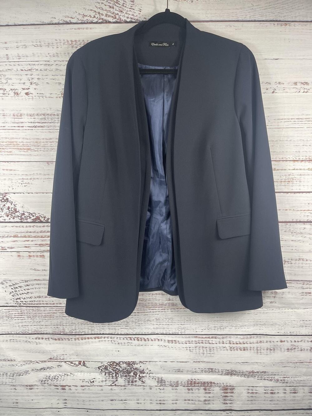 Estelle And Finn Blazer Women's Size 6 Blue Open Front Lined Career Jacket Work